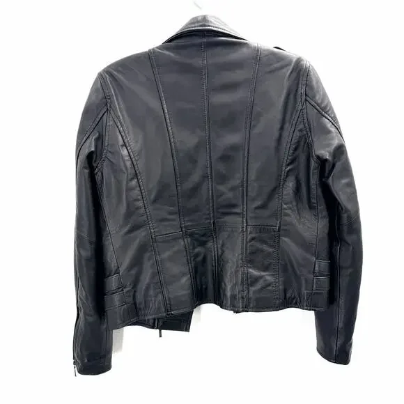 CARMAR Black Leather Cropped Moto Motorcycle Jacket Womens Size 8 - Picture 5 of 7